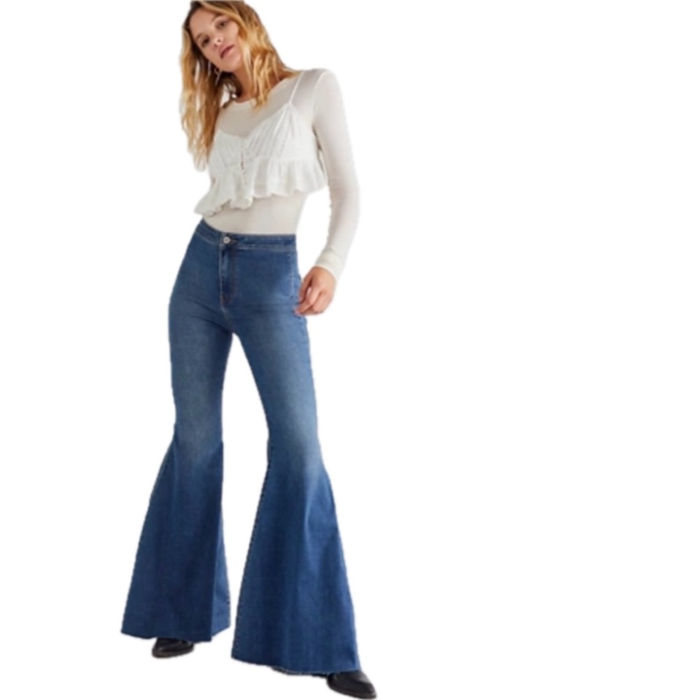 FREE PEOPLE Women 25 short‎ Just Float On High Waist Flare Bell bottom Jeans